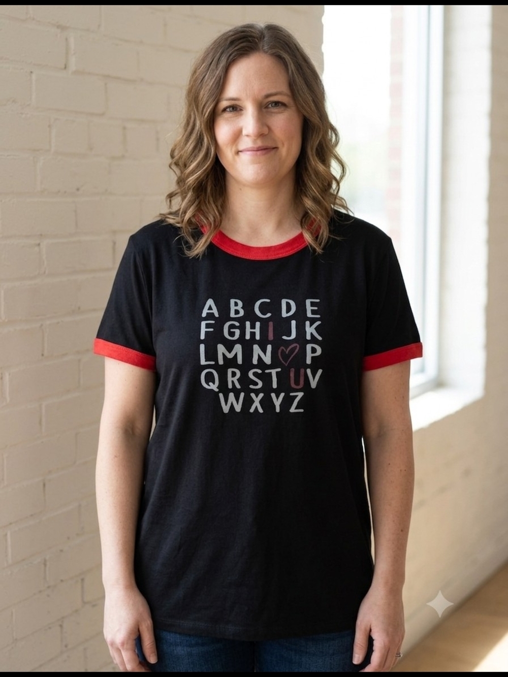 LuLaRoe Alphabet I Heart U Black Ringer Tee Graphic T-Shirt XL